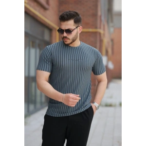 Erkek Dikey çizgili Ottoman Kumaş Kısa Kollu Tshirt