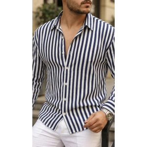 Erkek Dikey Çizgili Yarım Oversize Gömlek