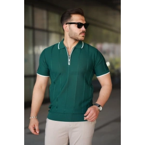 Erkek Dikey Kabartmalı Örgü Dokulu Fermuar Yakalı Tişört