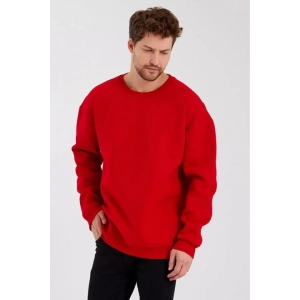 Erkek Düz Renk Bisiklet Yaka Sweat  Kırmızı