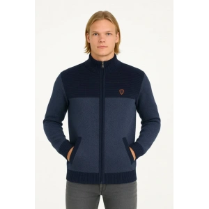 Erkek Fermuarlı Triko Hırka Yüksek Yaka, Cepli, Günlük Şık Rahat Kalıp Triko  acivert