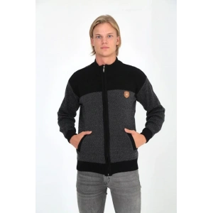 Erkek Fermuarlı Triko Hırka Yüksek Yaka, Cepli, Günlük Şık Rahat Kalıp Triko  Siyah