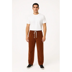 Erkek Fitilli Kadife Cepli Buggy Pantolon Oversize Rahat Kalıp  Kahverengi