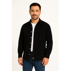 Erkek Fitilli Kadife Cepli Gömlek Oversize Rahat Kalıp  iyah