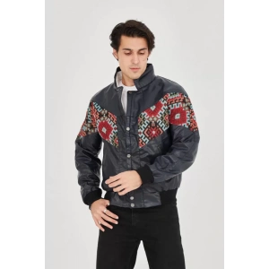 Erkek İçi Astarlı İçten Yaka Kısmı Peluşlu uni Kumaş Vintage Ceket  acivert