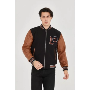 Erkek İçten Elyaf Ve Astarlı Kolları uni Deri Ceket  Kahverengi