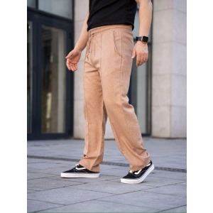 Erkek Keten Cepli Çıma Dikişli Jogger Buggy Pantalon Rahat Kalıp  Kahverengi