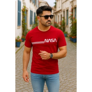 Erkek Kısa Kollu Nasa Baskı Basic Erkek Tshirt