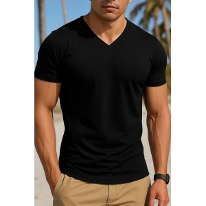 Erkek Kısa Kollu V Yakalı Viskon Tişört
