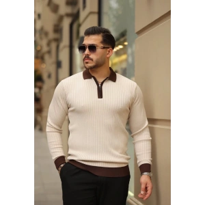Erkek Kol Ve Yaka Detaylı Uzun Kollu Triko