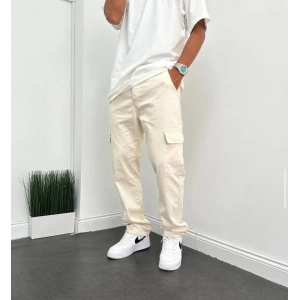 Erkek Krem Kargo Baggy Pantolon