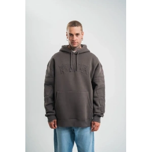 Erkek Nakış İşlemeli Kapşonlu Antrasit weatshirt Üç İplik Double Oversize Füme