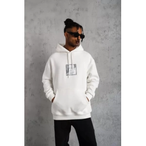 Erkek Ön Arka Baskılı Kapşonlu weat  Beyaz