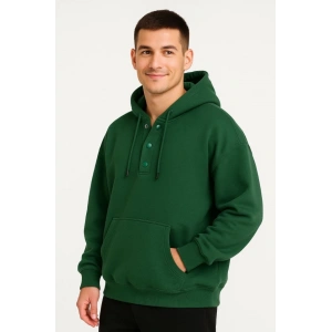 Erkek Ovarsize Kapüşonlu wetshirt Kanguru Çepli Cıtcıtlı 3 Iplik Şardonlu Hoodie  Haki