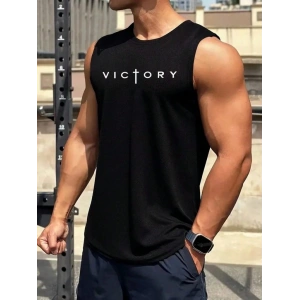 Erkek Sıfır Kol Victory Baskılı Süprem Tişört