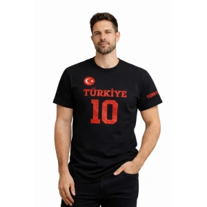 Erkek TÜRKİYE Ay Yıldız Baskılı 10 Numara Forma Tişört Taraftar Thirt  iyah