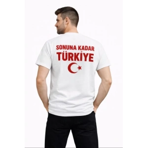 Erkek TÜRKİYE Ay Yıldız Baskılı Taraftar Forma Thirt  Beyaz