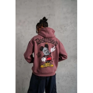 Erkek Üç İplik Baskılı Kapüşonlu weat  Gül Kurusu