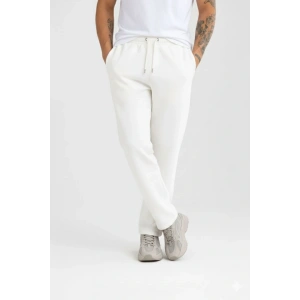 Erkek Üç Iplik Kışlık Pamuklu Ovarsize Bağcıklı Düz Paça Cepli Eşofman Altı por Rahat odel  Beyaz