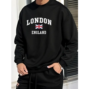 Erkek Uzun Kollu Bisiklet Yaka Yazı Baskılı Iki Iplik Sweat