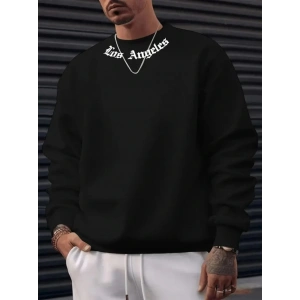 Erkek Uzun Kollu Bisiklet Yaka Yazı Detaylı Iki Iplik Sweat