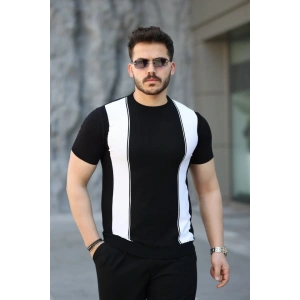 Erkek Viskon Kumaş Bisiklet Yaka çizgi Desenli Tişört