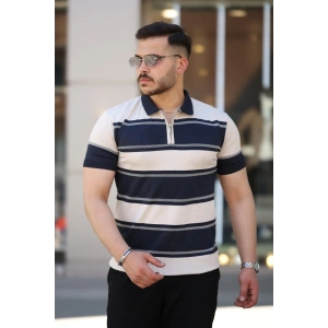 Erkek Yakalı Fermuarlı çift Renk Kısa Kollu Tshirt