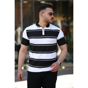 Erkek Yakalı Fermuarlı çift Renk Kısa Kollu Tshirt