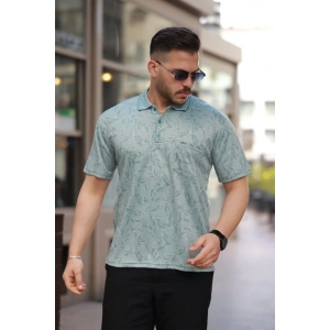 Erkek Yakalı Jakar Baskılı Kısa Kollu Tshirt