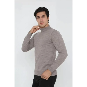 Erkek Yarım Balıkçı Yaka Triko Kazak  Açık Kahverengi