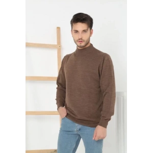 Erkek Yarım Balıkçı Yaka Triko Kazak  Kahve