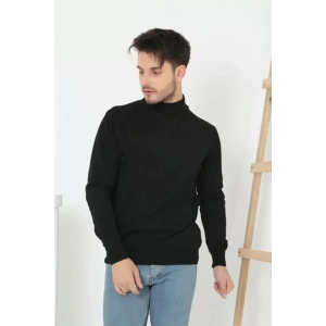 Erkek Yarım Balıkçı Yaka Triko Kazak  Siyah