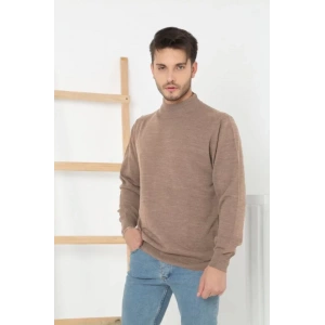 Erkek Yarım Balıkçı Yaka Triko Kazak  Vizon