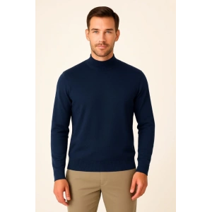 Erkek Yarım Boğaz Triko Kazak Yumuşak Dokulu Pamuklu Ince Dokuma, Uzun Kollu Rahat Regular Kalıp  acivert