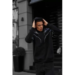 Erkek Yıldırım Baskılı weat Kapşonlu  iyah