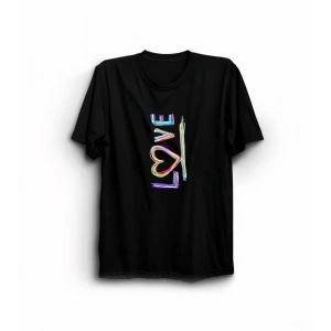 evgililer Günü İçin Özel Tasarım ove Baskılı Tshirt  iyah