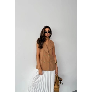GOLD DÜĞELİ KETEN YELEK  Kahverengi