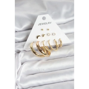 Gold Renk 6 Çiftli Pirinç Kadın Küpe Seti