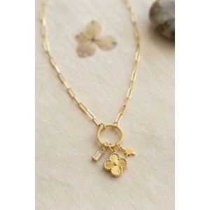 Gold Renk Ataç Zincir Yonca Model Kadın Kolye