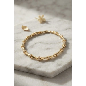 Gold Renk Bambu Model Zirkon Taşlı Kadın Bileklik