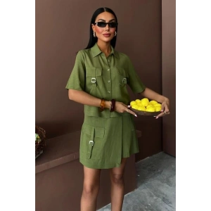 Gömlek Şort Etek Viscon Keten Takım 10162