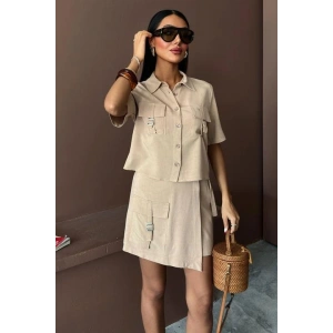 Gömlek Şort Etek Viscon Keten Takım 10162