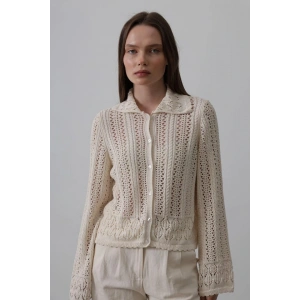 Gömlek Yaka Uzun Kol Triko  Ekru