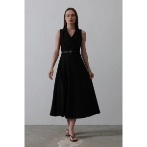 ıfır Kollu Kemer Detaylı Elbise  iyah