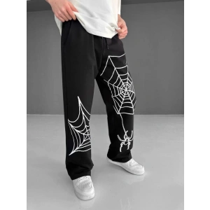 İki İplik Kumaş Örümcek Baskılı Esofman  iyah