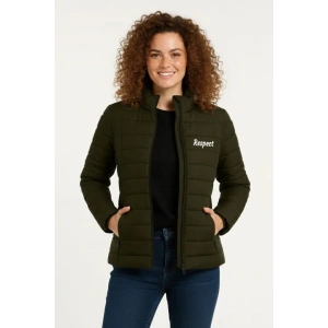 ikro u İtici Kapitone Baskılı Astarlı Fermuarlı Bomber ont  Haki