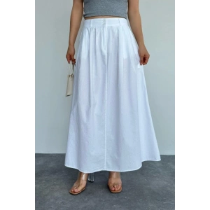 İnce Pileli Düz Etek  Beyaz