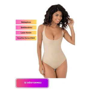 İnceltici Etkili Lazer Kesim Göğüs Detekli Çıtçıtlı Askılı Zıbın Ten Rengi Body Korse İz Göstermez
