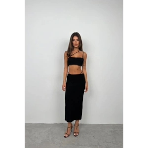 İp Detay Dokulu Maxi Etek