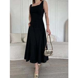 ırt Dekolteli Kolsuz Uzun Elbise  iyah